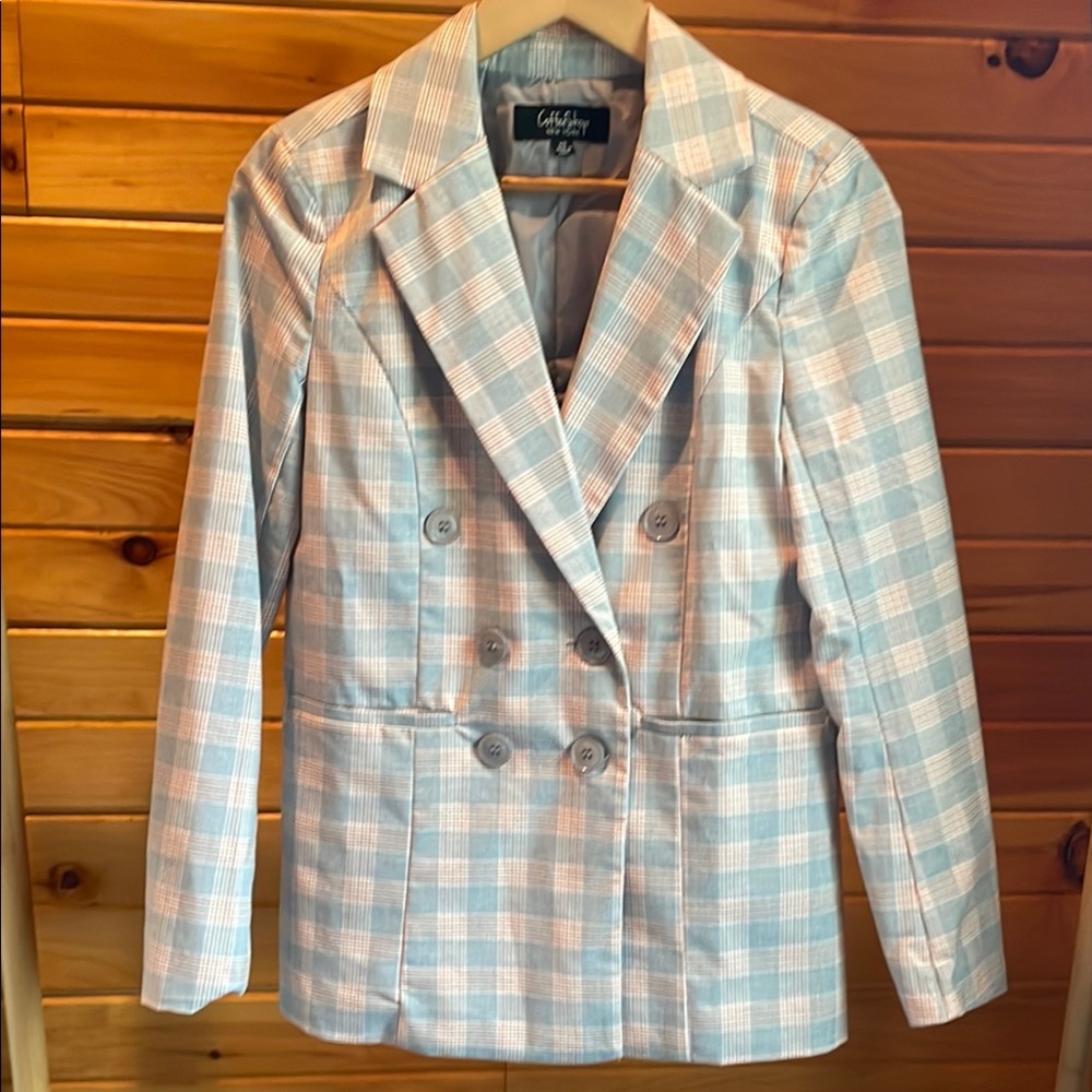 CoffeeShop Blue and White Plaid Blazer XS-S button up